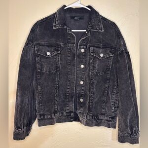Forever 21 Black Oversized Denim Mineral Wash Jacket
